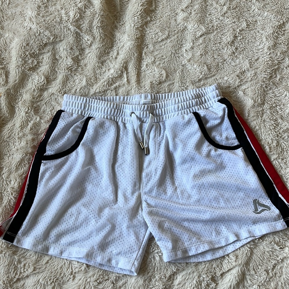 SILKWORLD Men's Workout Shorts Stretch Running Shorts Quick Dry  White Size S